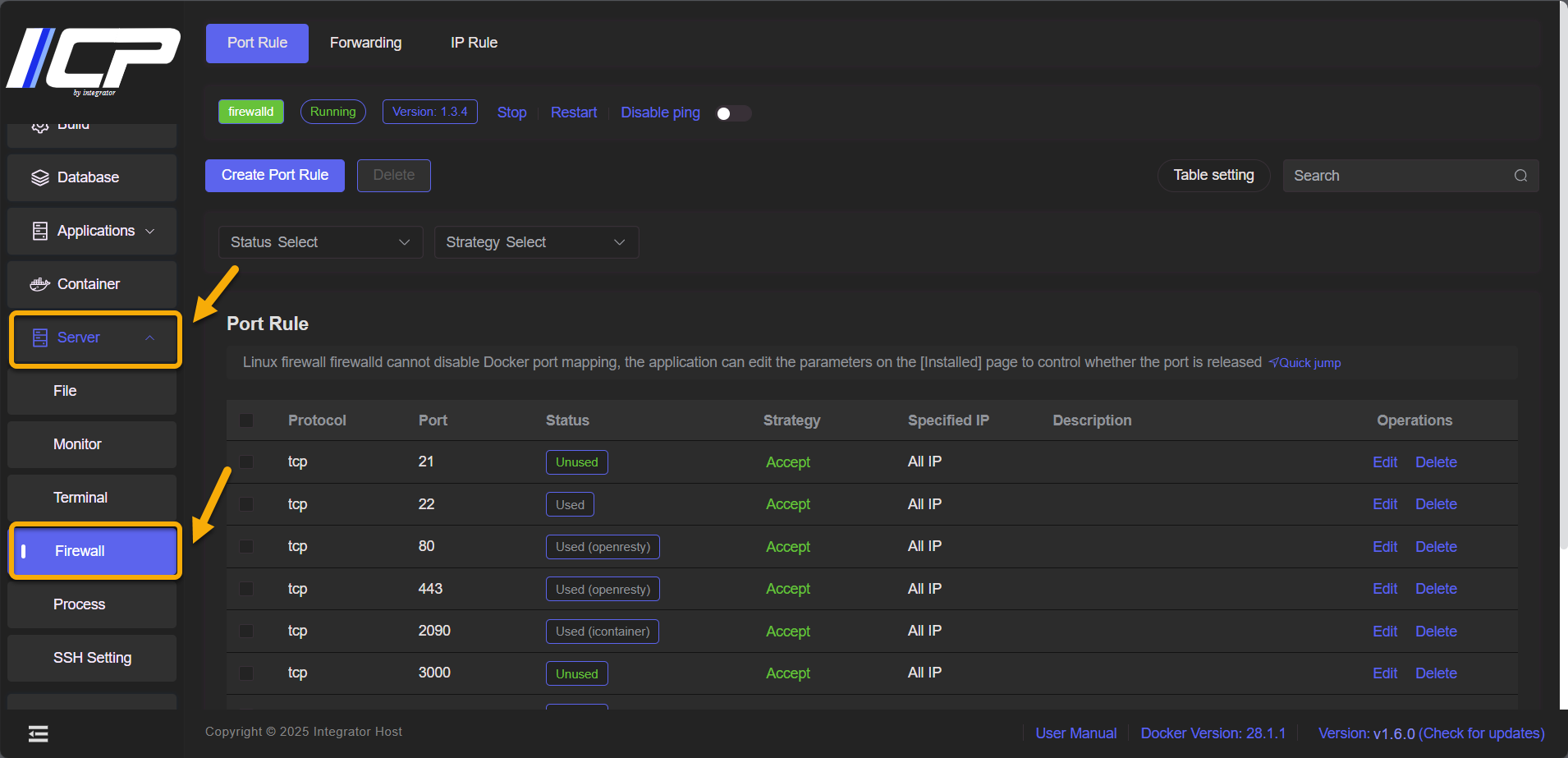 Firewall Settings | iContainer